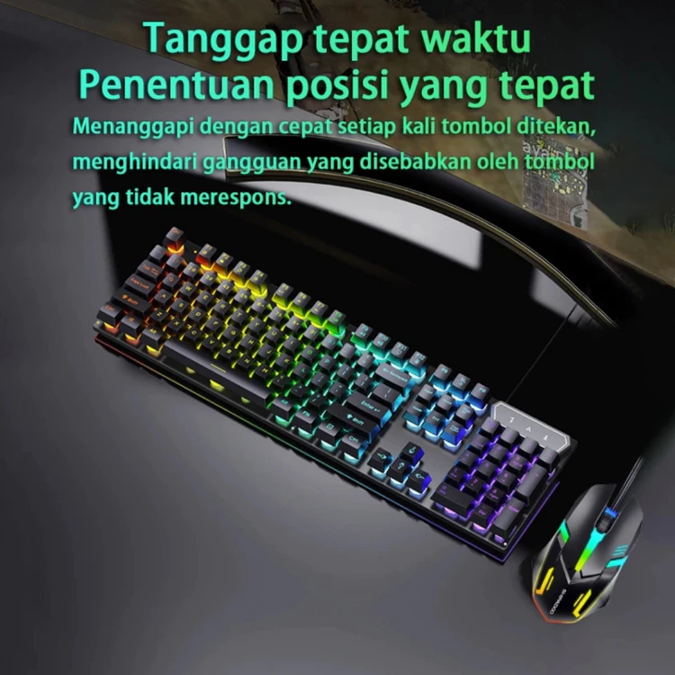 MK T-350 BLACK - Set Keyboard & Mause Gaming Full RGB LED Blacklist Semi Mechanica USB Kabel