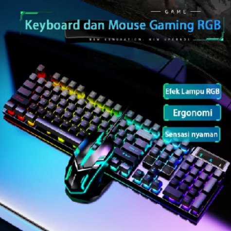MK T-350 BLACK - Set Keyboard & Mause Gaming Full RGB LED Blacklist Semi Mechanica USB Kabel