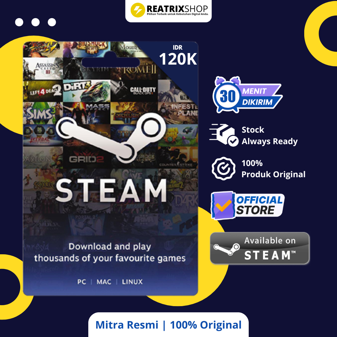 Kode Steam Wallet IDR 120.000 – Top Up Saldo Steam Praktis